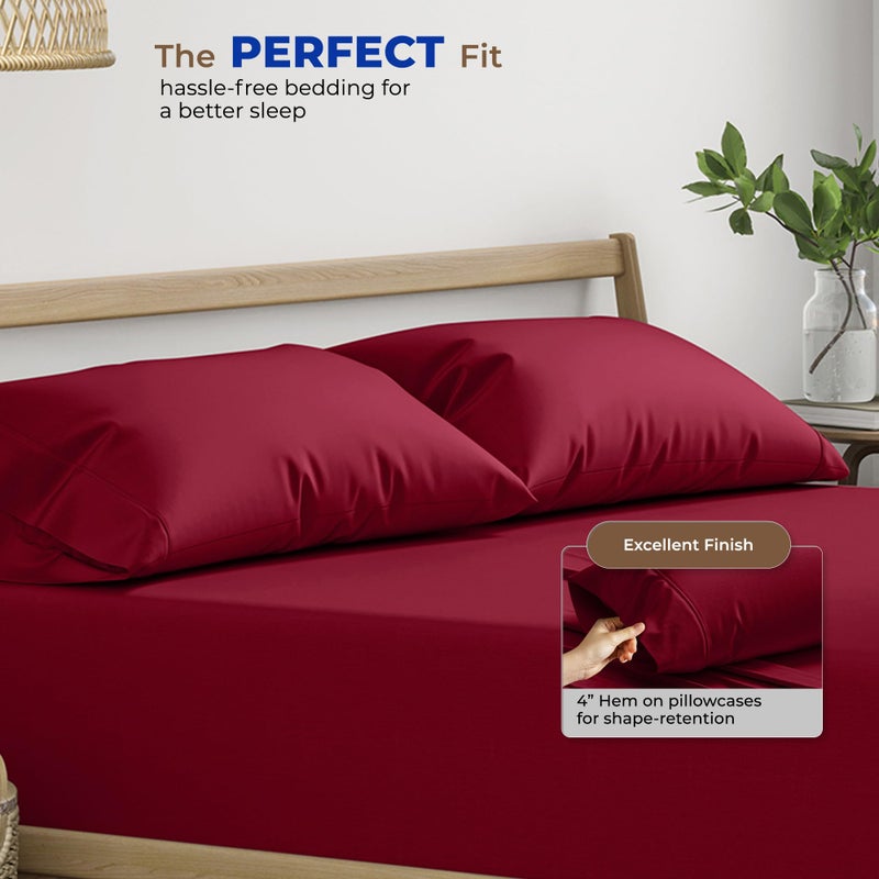 THREAD SPREAD 100% Egyptian Cotton Pillow Cases King - 1000 Thread Count Pillow Cases King Size Set of 2, Cooling & Breathable Extra Long Staple Sateen Weave Cotton Pillow Covers for Bed - Burgundy - Image 4